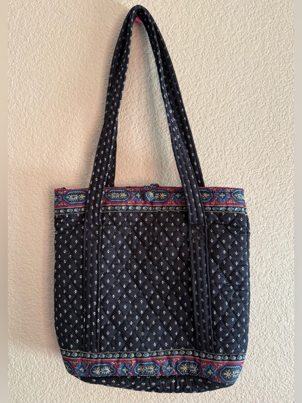 Vera Bradley Navy Quilted Tote with Multicolor Paisley Trim